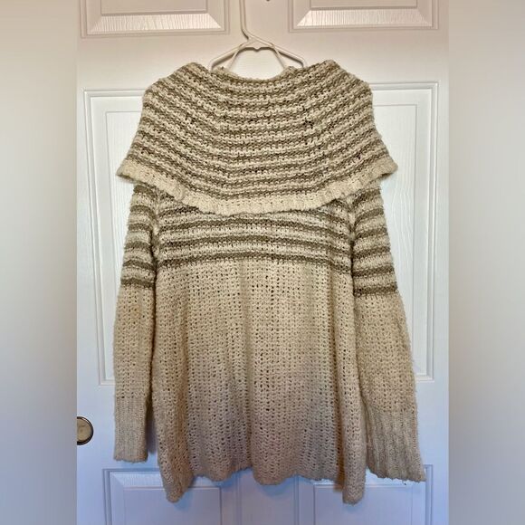 Free People Engineer Stripe Cowl Neck Sweater, Cream, Neutral Beachy Size M - Picture 2 of 5